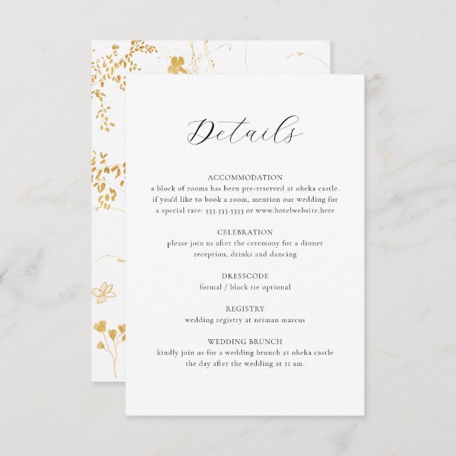 Elegant Delicate Floral Calligraphy Wedding Detail Enclosure Card (Front/Back)