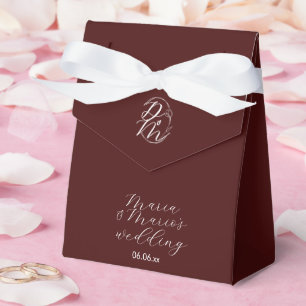Elegant Delicate Floral Wedding Logo Deep Burgundy Favour Box