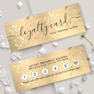 Elegant Delicate Gold Leaves Brushed Metal Punch Loyalty Card