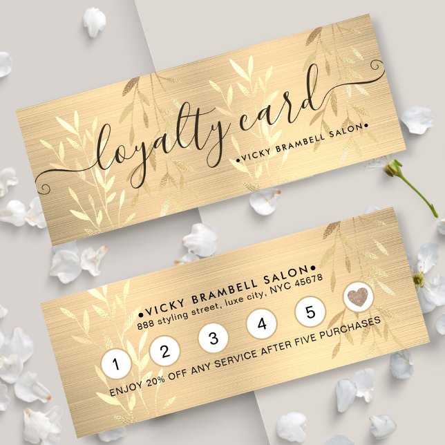 Elegant Delicate Gold Leaves Brushed Metal Punch Loyalty Card (Elegant Delicate Gold Leaves Brushed Metal Punch Loyalty Card)