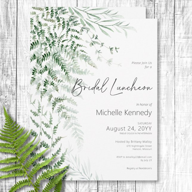 Elegant Delicate Greenery Ferns Bridal Luncheon Invitation (Elegant Delicate Greenery Ferns Bridal Luncheon Invitation)
