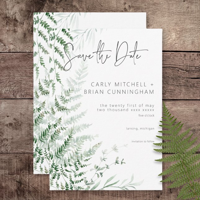 Elegant Delicate Greenery Ferns Wedding Save The Date (Elegant Delicate Greenery Ferns Wedding Save the Date Card)