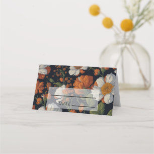 Elegant delicate orange white floral flowers  place card