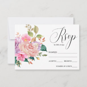 Elegant delicate pink bouquet  wedding RSVP Card