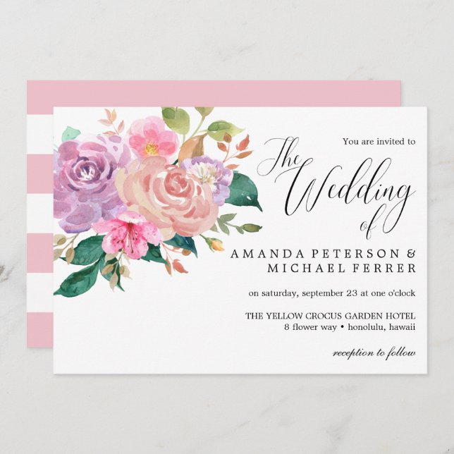 Elegant delicate pink roses bouquet  Wedding Invitation (Front/Back)