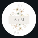 Elegant Delicate Pressed Floral Monogram Wedding Classic Round Sticker<br><div class="desc">This elegant & simple wedding round sticker features beautiful hand-painted watercolor blush pink,  dusty blue,  and sage green pressed flowers with grey typography & script. (This is part of the Delicate Pressed Florals collection that can be viewed by clicking on the above link.)</div>