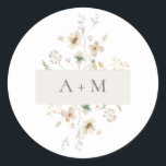Elegant Delicate Pressed Floral Monogram Wedding Classic Round Sticker<br><div class="desc">This elegant & simple wedding round sticker features beautiful hand-painted watercolor blush pink,  dusty blue,  and sage green pressed flowers with grey typography & script. (This is part of the Delicate Pressed Florals collection that can be viewed by clicking on the above link.)</div>
