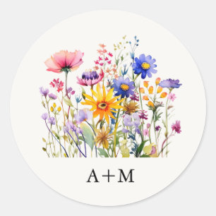 Elegant Delicate Pressed Floral Monogram Wedding Classic Round Sticker