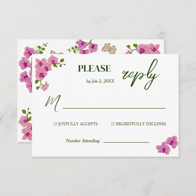 Elegant Delicate Purple Orchids Bohemian RSVP Card (Front/Back)