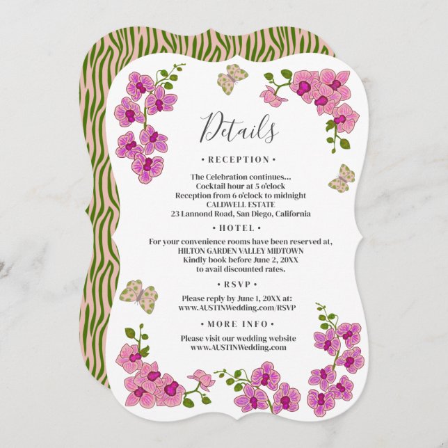 Elegant Delicate Purple Orchids Details Wedding Invitation (Front/Back)