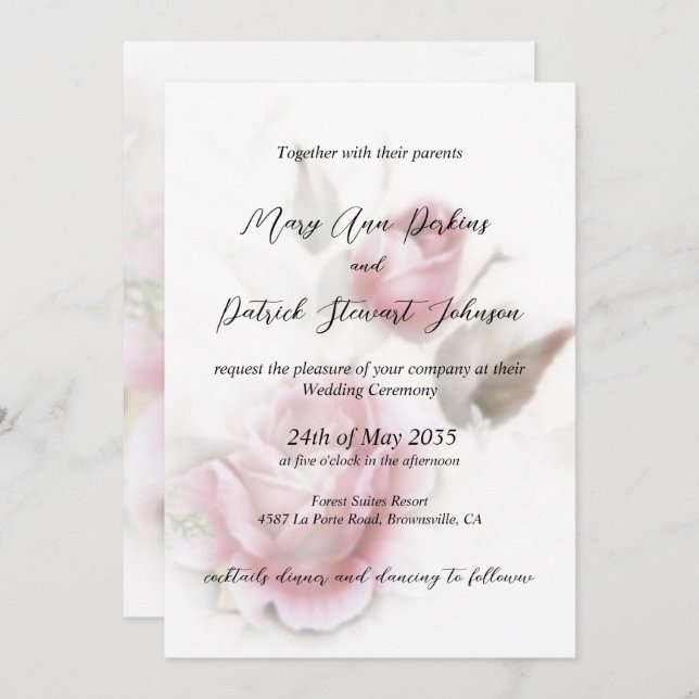 Elegant, delicate shaded roses Wedding Invitation (Front/Back)