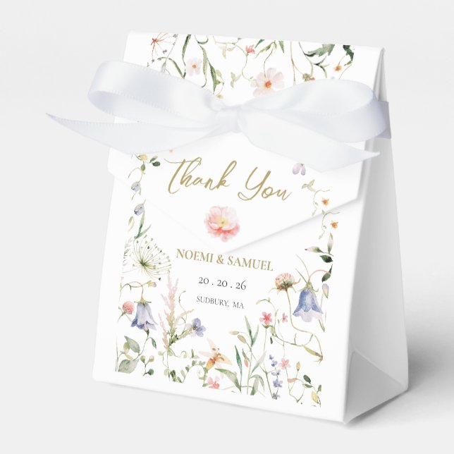 Elegant Delicate Watercolor Wildflower Wedding Favour Box (Front Side)