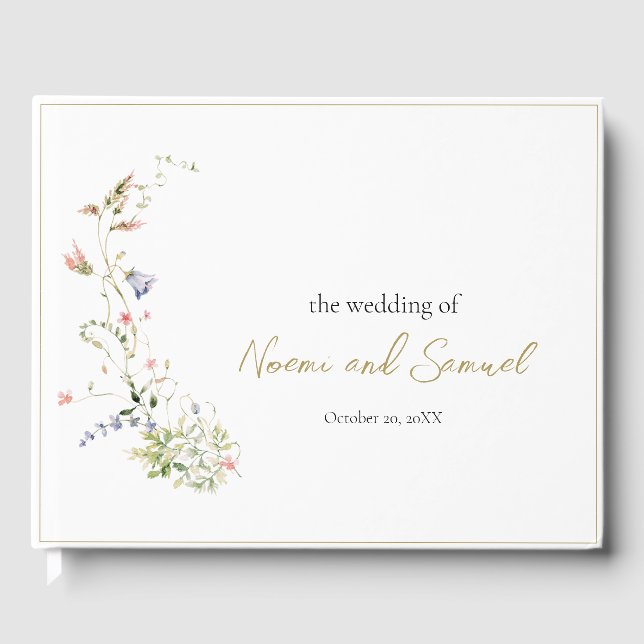 Elegant Delicate Watercolor Wildflower Wedding Guest Book (Front)