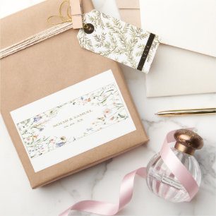 Elegant Delicate Watercolor Wildflower Wedding Rectangular Sticker