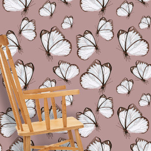 Elegant Delicate White Butterflies on Dusty Rose Wallpaper