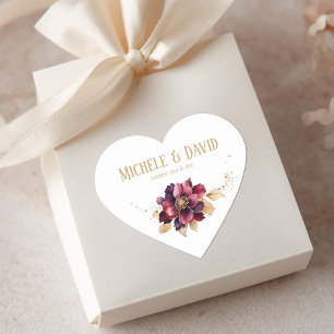 Elegant delicate white gold burgundy heart sticker