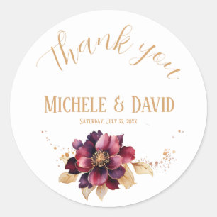 Elegant delicate white gold burgundy Thank you Classic Round Sticker