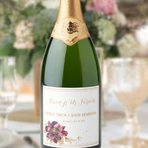Elegant Delicate White Golden Burgundy Sparkling Wine Label