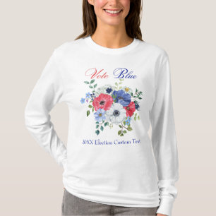 Elegant Democratic VOTE BLUE Womens Floral T-Shirt