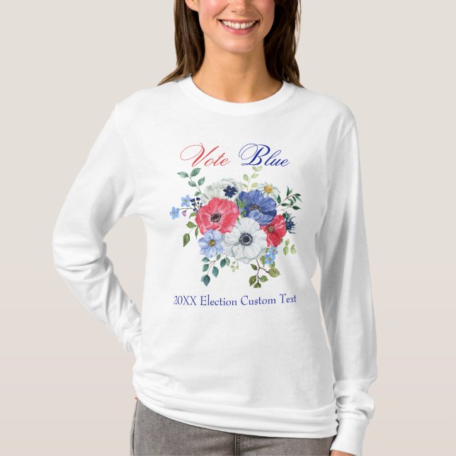 Elegant Democratic VOTE BLUE Womens Floral T-Shirt (Front)