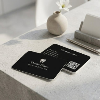 Elegant Dental Clinic Black Dentist QR Code  Business Card