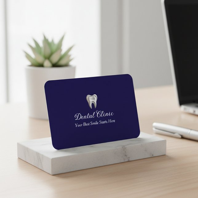 Elegant Dental Clinic Navy Blue Dentist QR Code  Business Card (Creator Uploaded)