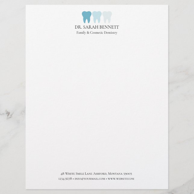 Elegant dentist airy light blue professional custom letterhead (Front)