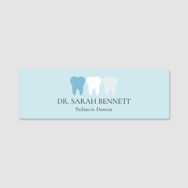 Elegant dentist aqua blue professional name tag (Front)
