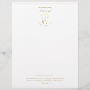 Elegant Dentist Dentistry Frame Gold Tooth White Custom Letterhead