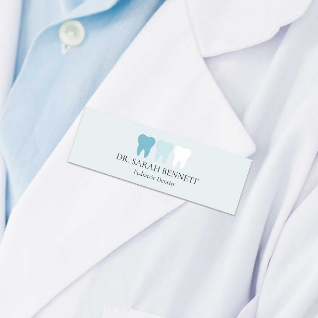 Elegant dentist light blue professional name tag (Creator Uploaded)