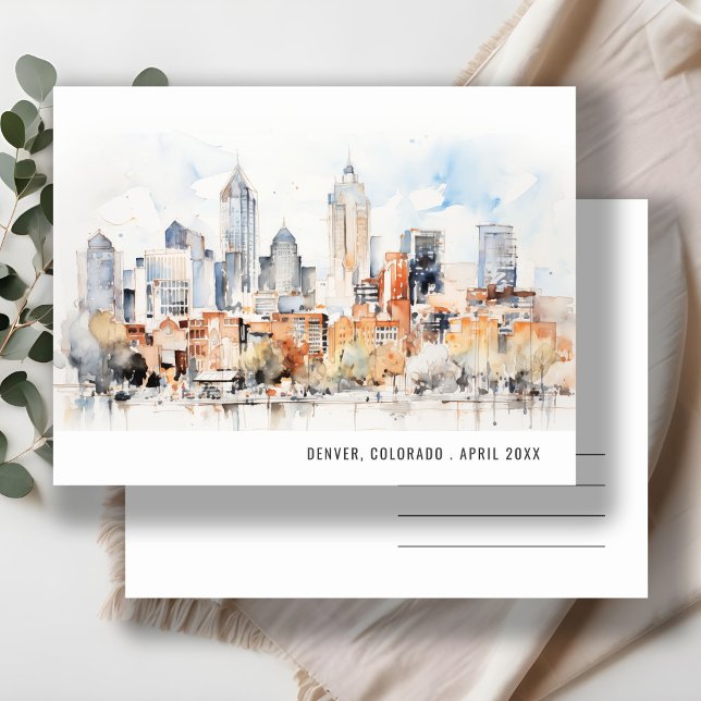 Elegant Denver Colorado Skyline Watercolor Travel Postcard (Creator Uploaded)