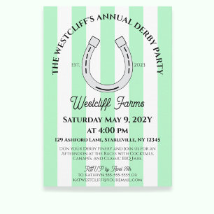 Elegant Derby Party Mint Cabana Stripe Horseshoe Invitation