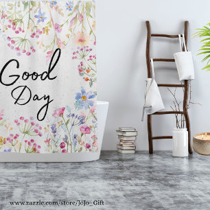 Elegant design Botanical with script text Floral Shower Curtain