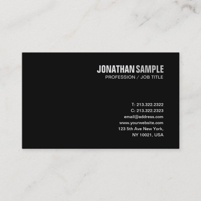 Elegant Design Modern Minimalist Black Plain Business Card (Front)
