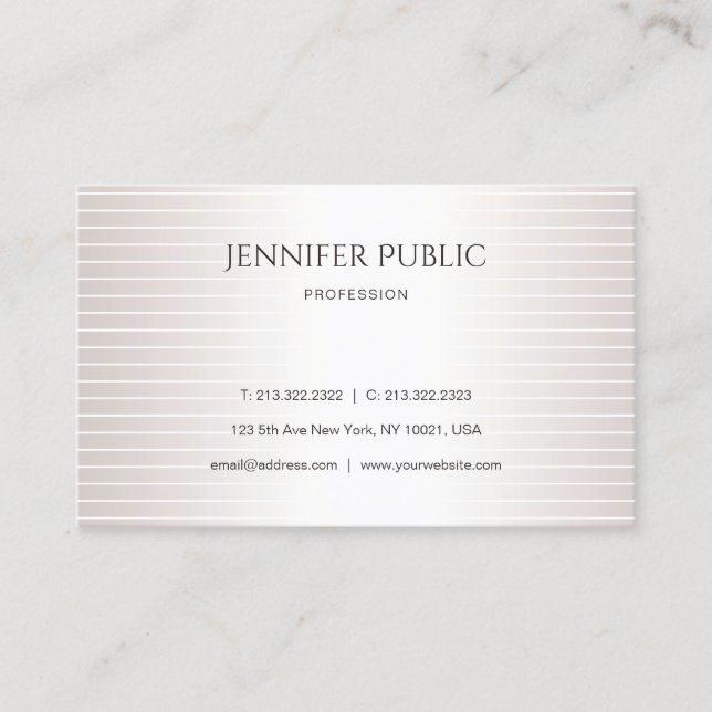 Elegant Design Modern Plain Faux Silver Shiny Luxe Business Card (Front)