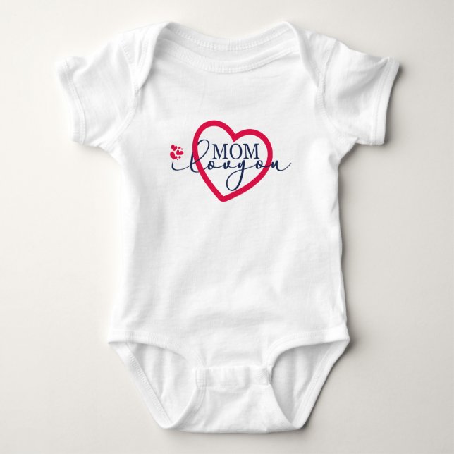 Elegant design Text Mum I Love You With Heart  Baby Bodysuit (Front)