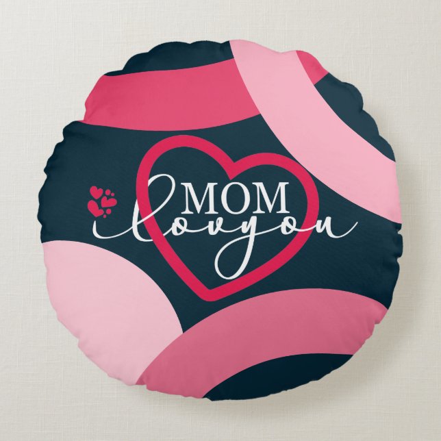 Elegant design Text Mum I Love You With Heart Round Cushion (Front)