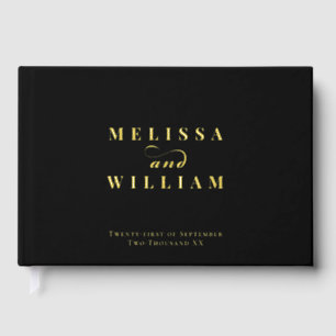 Elegant Designer Gold Foil Modern Black Wedding Guest Book