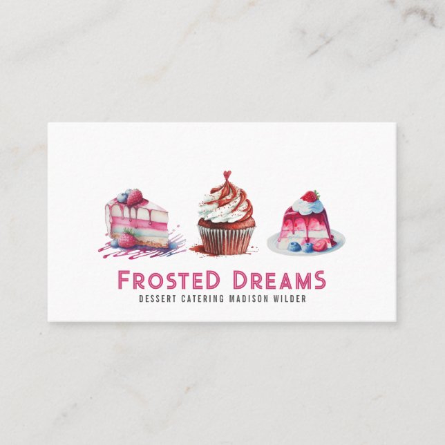 Elegant Desserts Catering Pastry Chef Baker Business Card (Front)