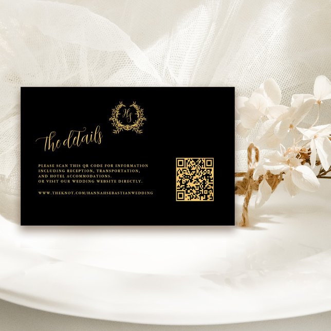 Elegant Details Monogram Crest QR Code Wedding Enclosure Card (Creator Uploaded)