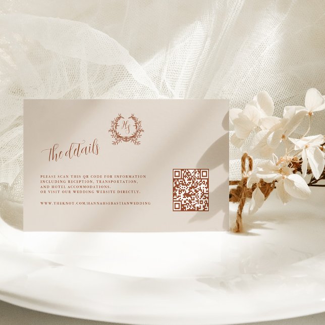 Elegant Details Monogram Crest QR Code Wedding Enclosure Card (Creator Uploaded)