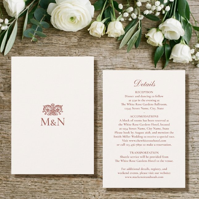 Elegant Details Wedding Monogram Terracotta Enclosure Card (Creator Uploaded)