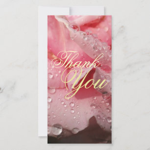 Elegant Dew Drops on Pink Rose Petal Maid of Honou Thank You Card