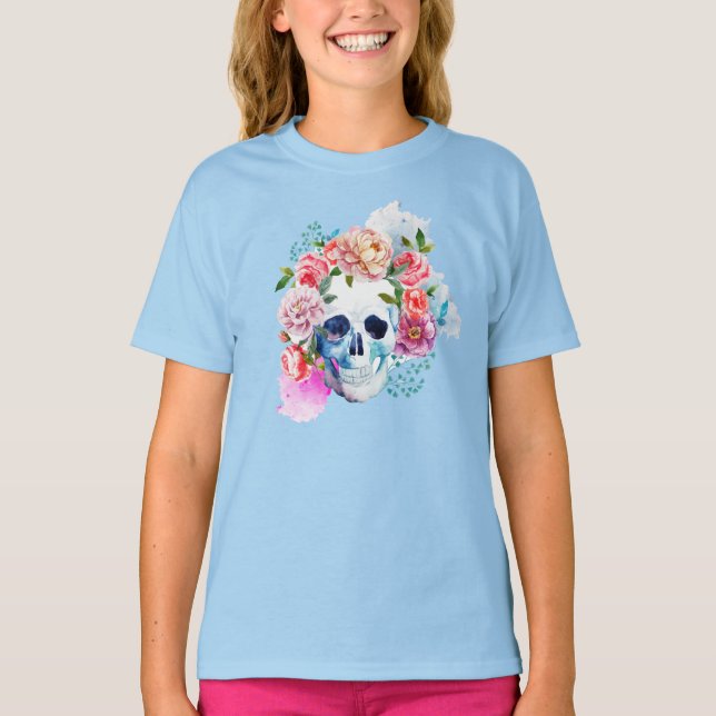 Elegant Dia de los Muertos Floral Skull Shirt (Front)