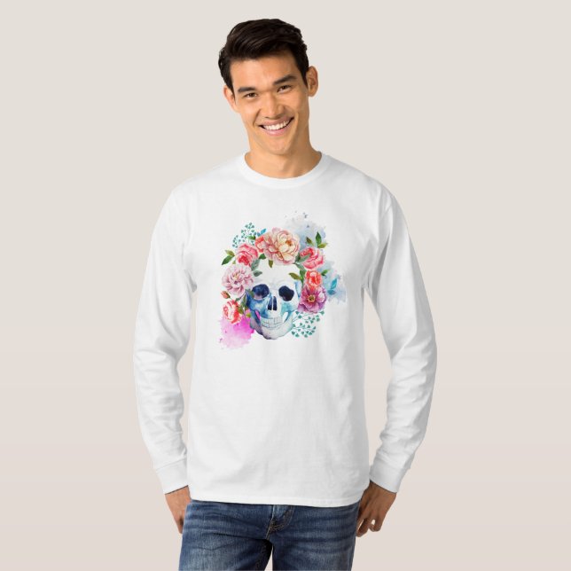 Elegant Dia de los Muertos Floral Skull Shirt (Front Full)