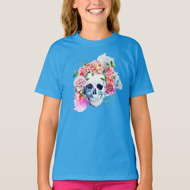 Elegant Dia de los Muertos Floral Skull Shirt (Front)