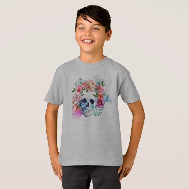 Elegant Dia de los Muertos Floral Skull Shirt (Front Full)