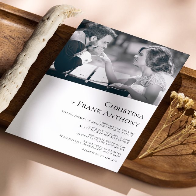 Elegant Diagonal Photo with Black Serif Wedding Invitation (Elegant Diagonal Photo with Black Serif Wedding Invitation)