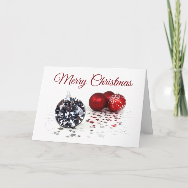 Elegant Diamond and Red Christmas Ornaments Card (Front)