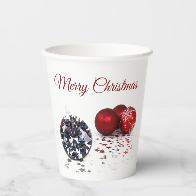 Elegant Diamond and Red Christmas Ornaments Paper Cups (Front)